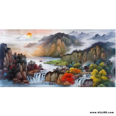 诺曼 客厅大理石背景 流水生财大型山水风景油画背景墙壁画 绿色大理石背景墙 背景墙的石材怎G么贵 瓷砖背景墙多钱