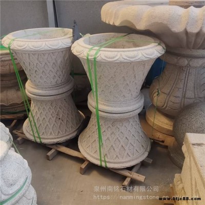 g603白麻花岗岩石雕花钵花盆园林小区石雕盆工艺品雕塑雕刻摆件摆设