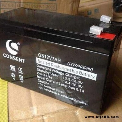 CONSENT光盛蓄电池GS12V7AH铅酸12V7AH/20HR电子秤直流屏卷闸门音响LED灯报警器UPS专用售后无忧