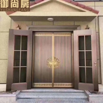 不锈钢玻璃铜门双开别墅大门农村自建房仿铜玻璃庭院真铜入户大门