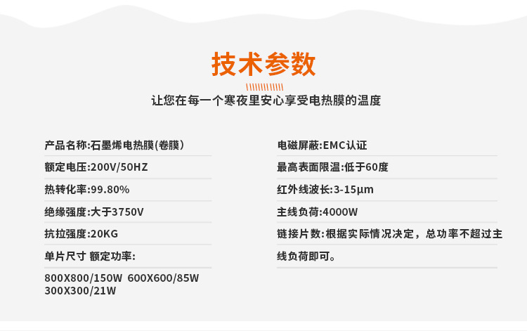 厂家定制 石墨烯电热膜 防水封装膜家用电地暖采暖发热膜示例图5