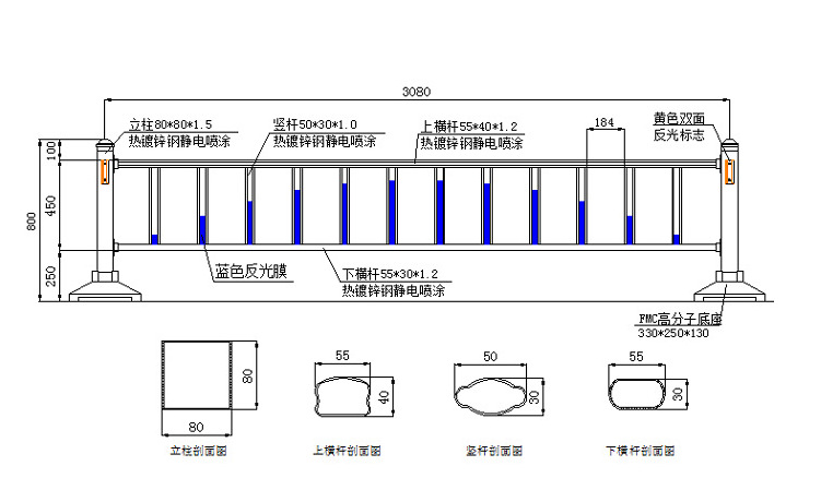 圆钢护栏，京式圆钢护栏，方钢圆钢中央分隔护栏，广东供应示例图21