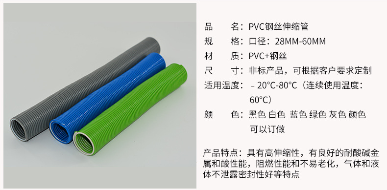 供应批发PVC吸尘管 PVC波纹管钢丝伸缩吸尘管 PVC弹簧伸缩管示例图4