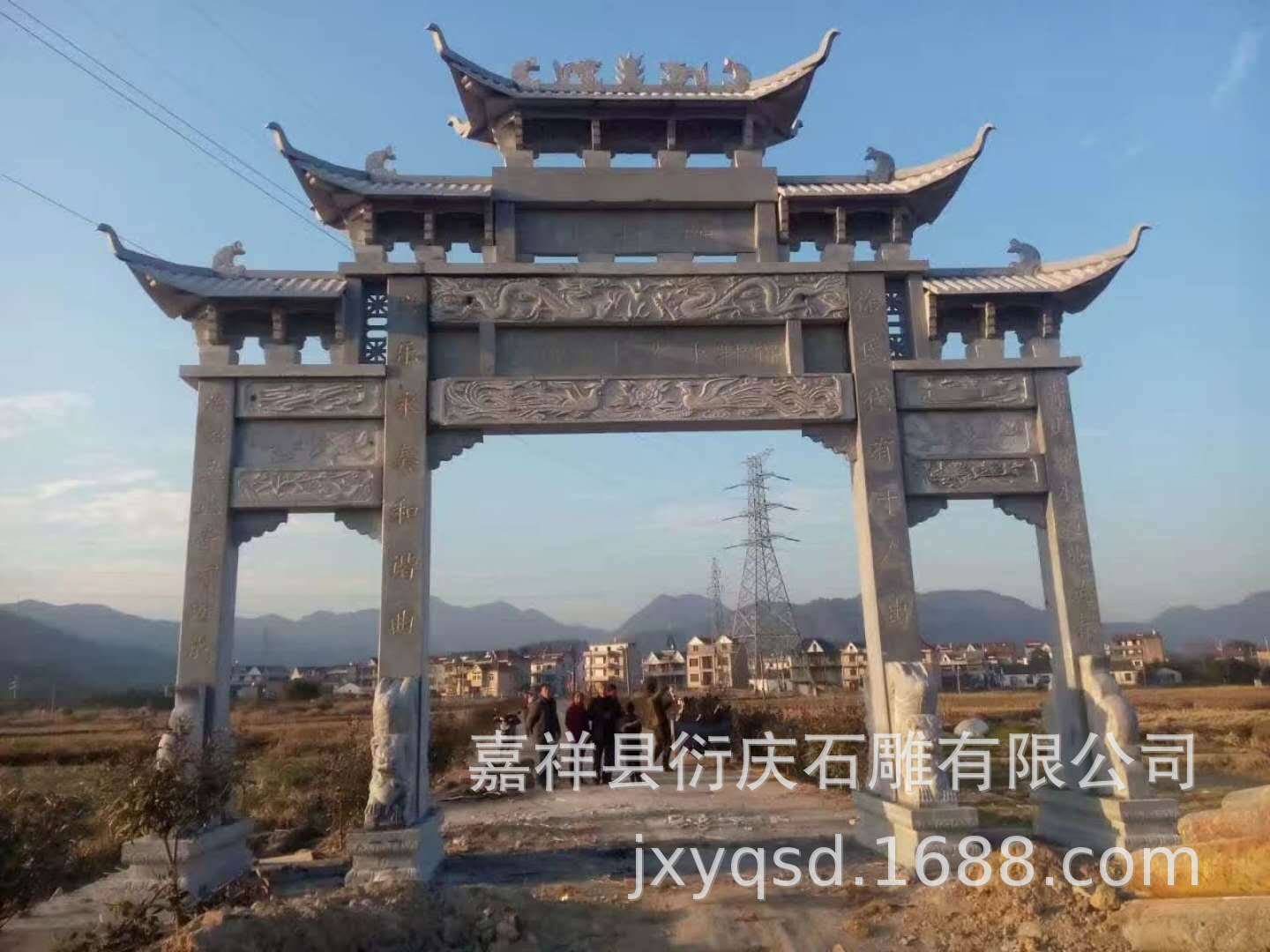 嘉祥石雕之乡厂家直销三门农村石雕牌坊街道小区标志性石牌坊牌楼示例图16