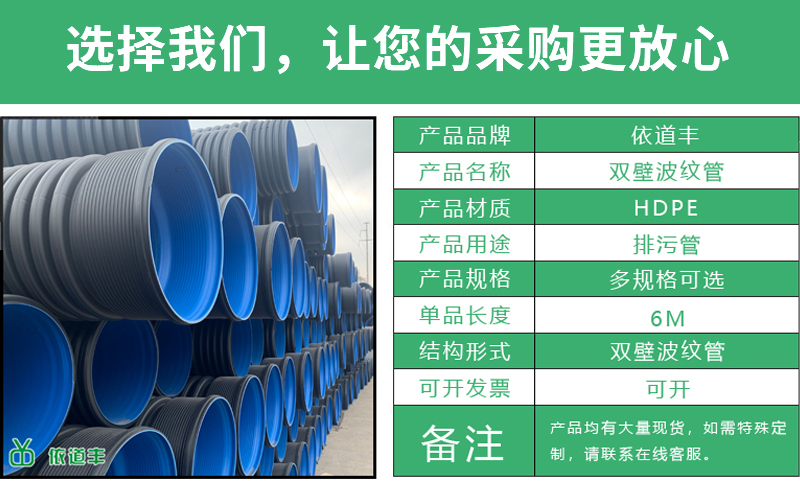 依道丰厂家hdpe双壁波纹管 DN600DN800浙江hdpe双壁波纹管型号 浙江厂家hdpe双壁波纹管示例图3