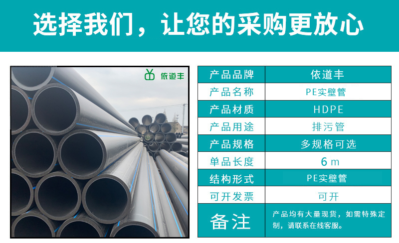 正林依道丰 hdpe实壁管排水	 110*1.0mpahdpe 实壁管	 pe实壁管报价	 大量现货示例图3