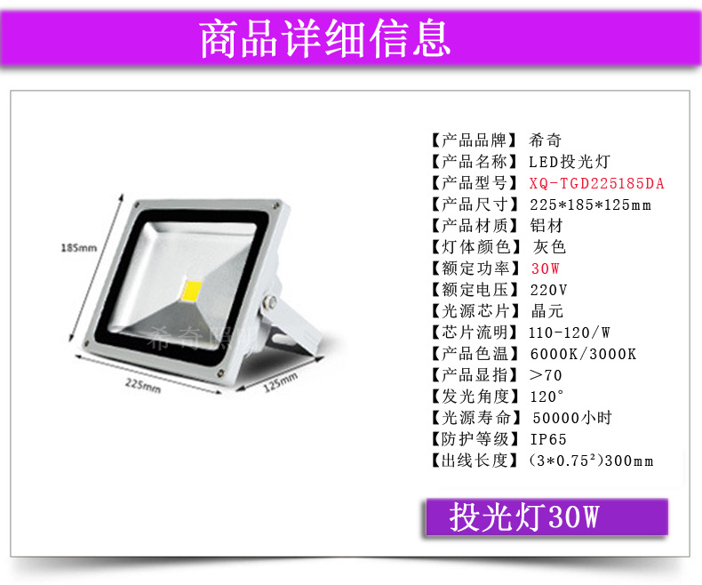 广告射灯亮化工程led投光灯50W 绿化园林照树灯外墙投射灯示例图16