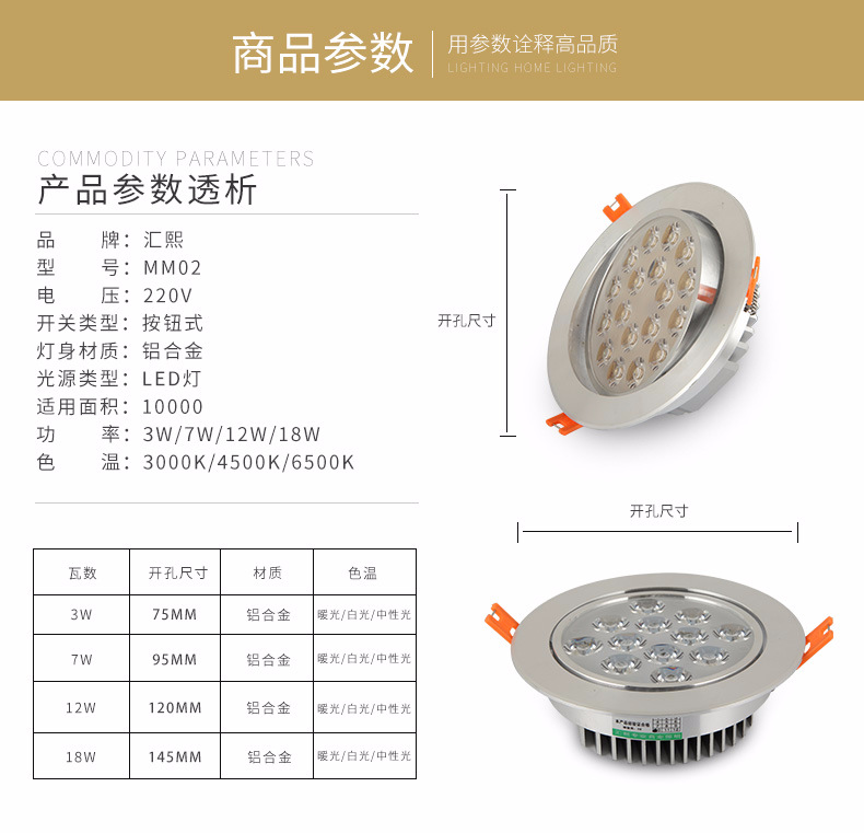 嵌入式led天花灯 3W7W12W18W客厅背景墙天花射灯 服装店天花灯示例图8