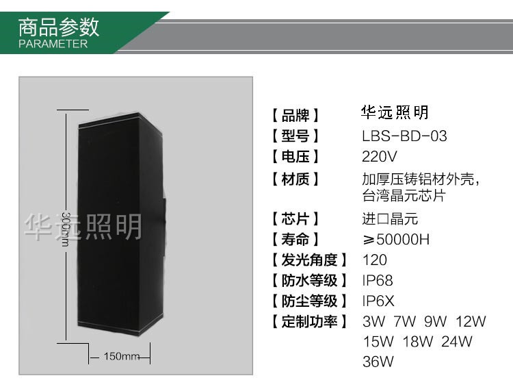 壁灯led双头壁灯室外6w18w24w36w双向方形壁灯 壁灯外墙射灯示例图2