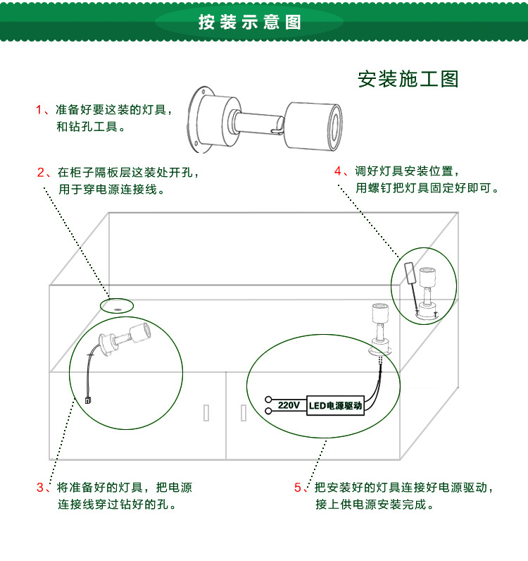 嘉韬12V射灯led柜台灯LED明装射灯1W橱柜灯LED房车灯具LED珠宝灯示例图9