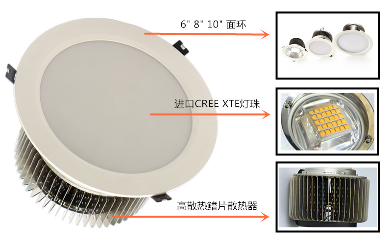 CREE SMD80W天花灯 8寸/10寸开孔200-230-250mm天花灯led天花射灯示例图8