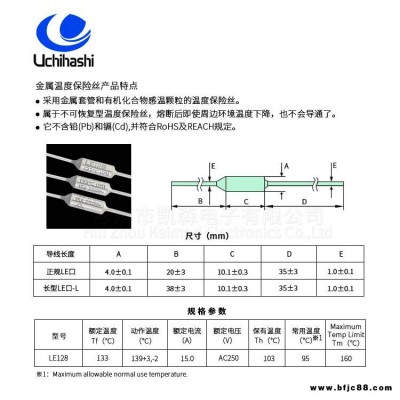 家用取暖器线束温度保险丝，安全电具热熔断器UMI LE128