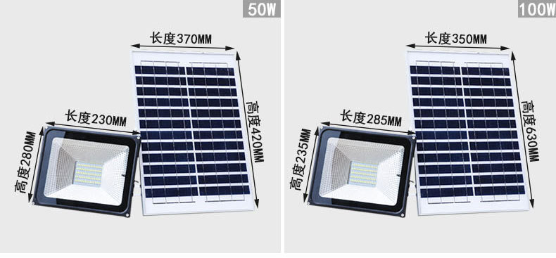 新款太阳能投光灯 户外防水LED投光灯 50W100W200W家用庭院投光灯示例图7