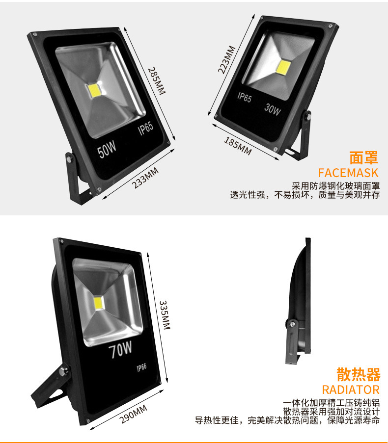 厂家直销 LED投光灯泛光灯一体院庭灯薄款户外一体式led投光灯示例图4