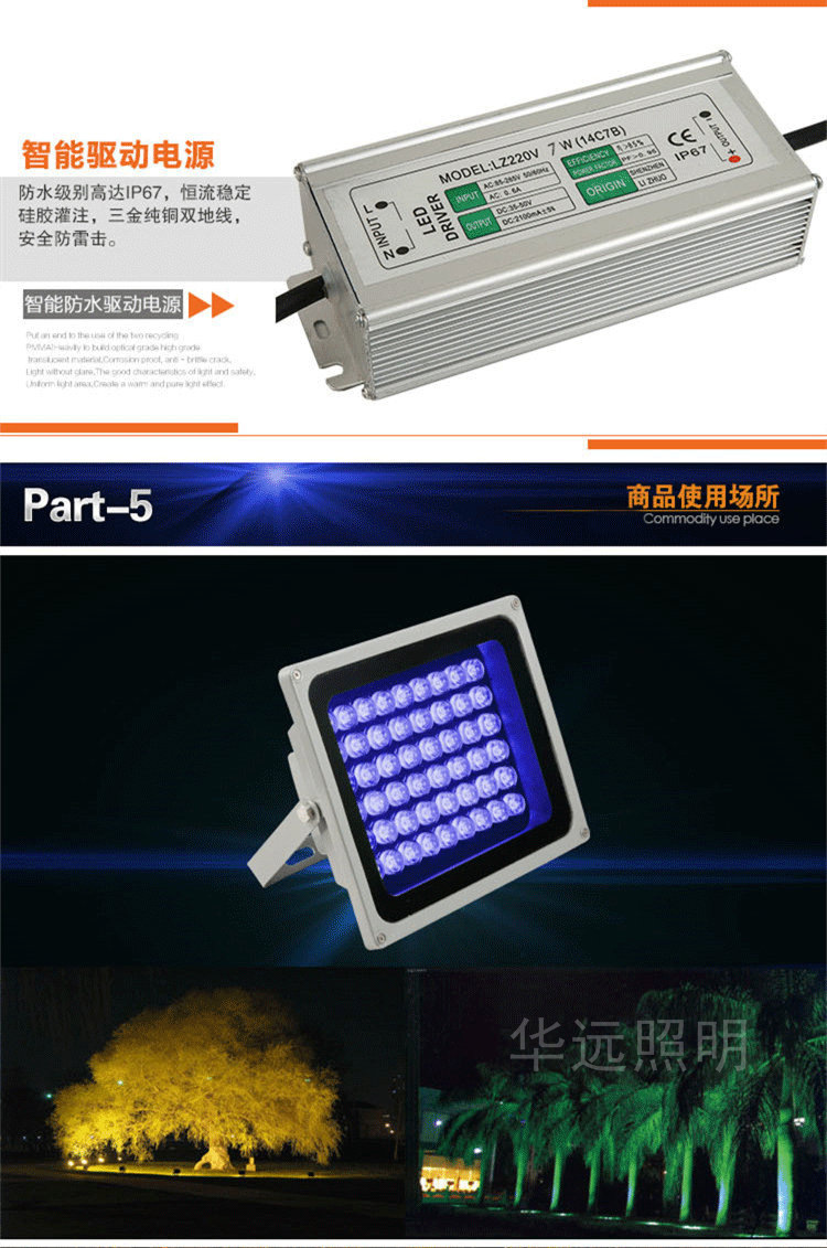 led投光灯 投射灯6W/9W/12W/24W/36W/48W户外投光灯泛光灯 聚光灯示例图19