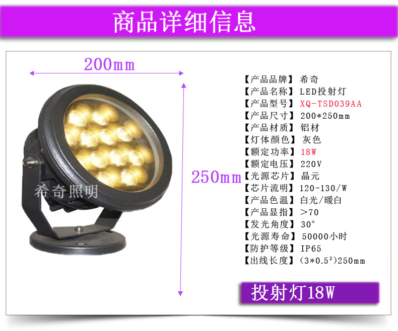 大功率led圆形投光灯圆形投射灯 室外灯防水广告 庭院泛光灯示例图15