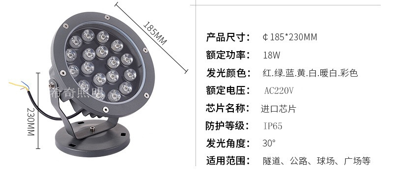 led投射灯圆形投光灯插地灯庭院草坪地插照树灯公园景区射树灯24W示例图12