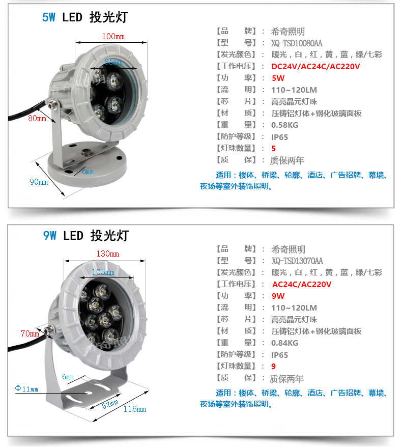 厂家批发led投光灯3W6W9W12W18W聚光灯广告灯广场led投射灯户外示例图9