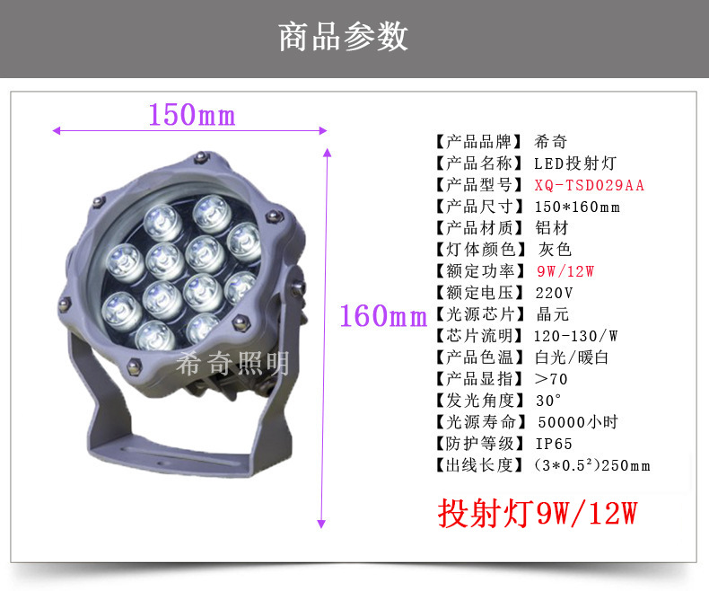 LED投光灯圆形工地广告七彩射树灯户外园林亮化防水草坪射灯示例图5