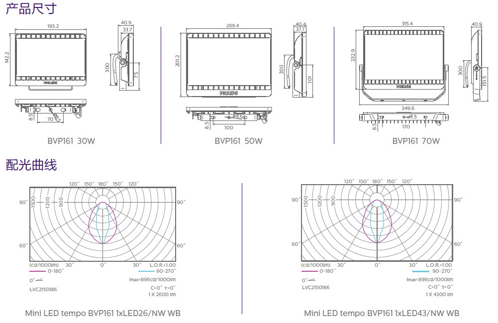 飞利浦LED Mini Tempo投光灯BVP161/70W/50W/30W示例图2