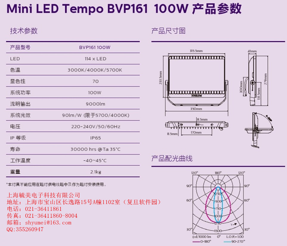 飞利浦Mini Tempo BVP161/30W/50W/70W/100W LED泛光灯/投光灯示例图1