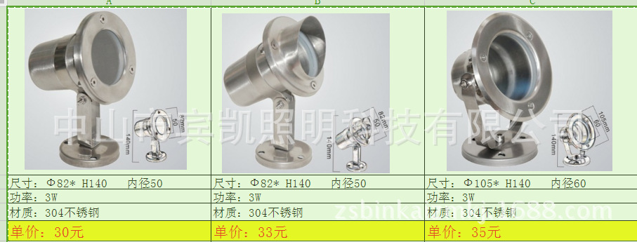 宾凯照明 防腐防锈304水底灯 节能水底景观灯 量大从优