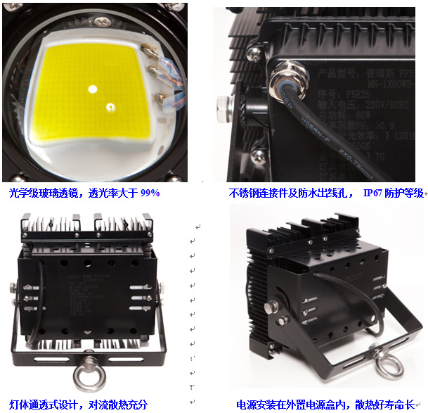 高光通双模组 LED集成投光灯 80w 100w 光效高达120lm/wLED泛光灯示例图5