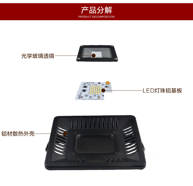 超薄防水无驱动IP65LED泛光灯50W节能灯投光灯30W100W工程泛光灯示例图11