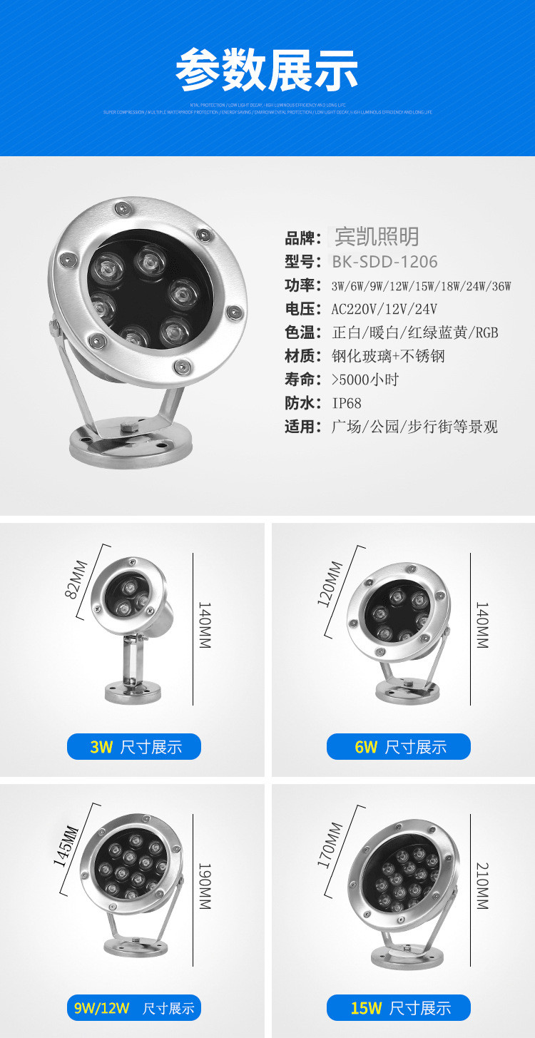 LED景观灯  全不锈钢水底灯安装 城市亮化工程灯具