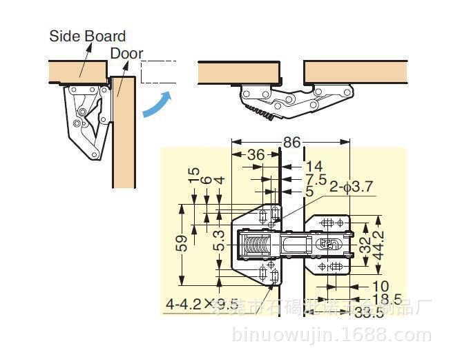 房车吊柜橱柜衣柜上翻加强弹簧铰链 柜门飞机合页免打孔弹子铰链示例图8