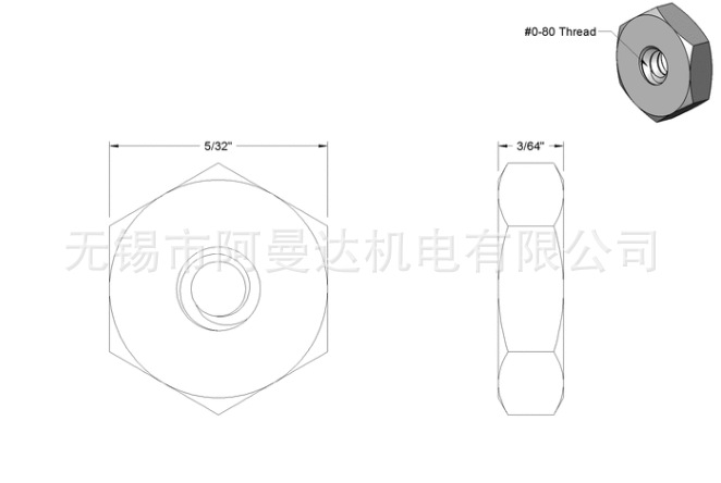 六角螺母0-80 英制美制进口螺母 18-8不锈钢六角螺母 紧固件MC示例图1