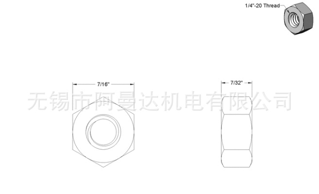 六角螺母1/4-20 英制美制进口螺母 316不锈钢六角螺母紧固件 MC示例图1