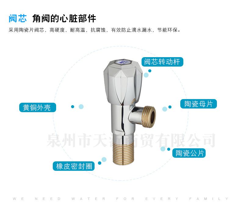 新款 热水器 黄铜电镀八角花钻轮三角阀冷热全铜 水龙头止水阀示例图21