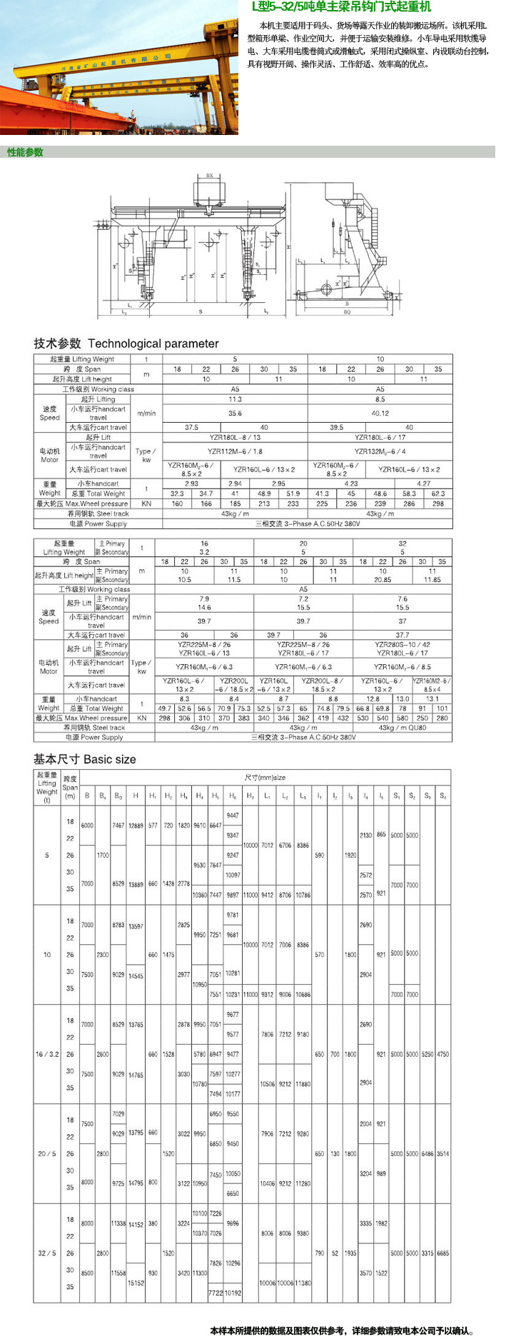 供应优质 L型吊钩门式单梁龙门起重机5吨全国质保 5t/S16-35m示例图3