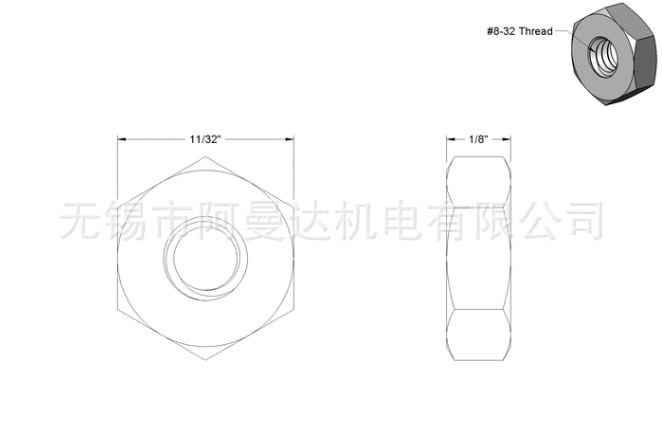 六角螺母8-32 英制美制进口螺母 18-8不锈钢螺母 紧固件MC示例图1