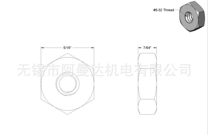 六角螺母6-32 英制美制进口螺母 18-8不锈钢六角螺母 紧固件MC示例图1