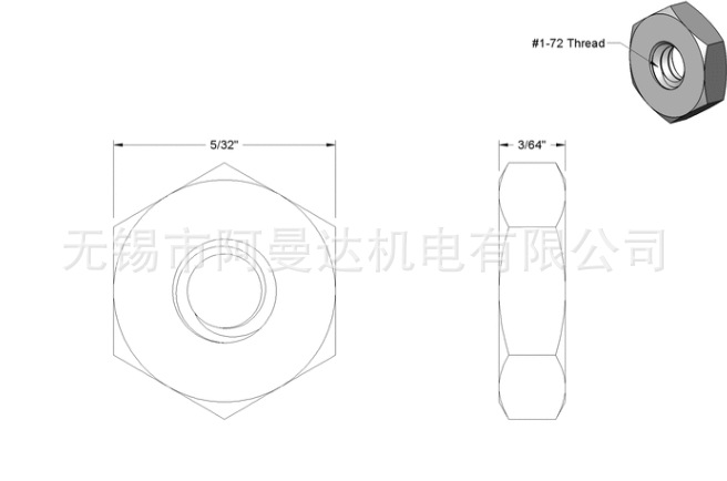 六角螺母1-72 英制美制进口螺母 18-8不锈钢六角螺母 紧固件MC示例图1