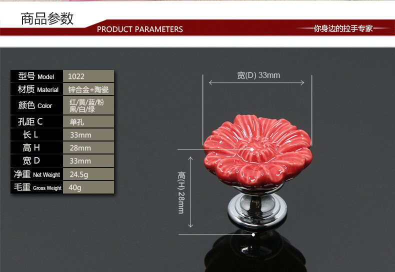 奥斯肯陶瓷拉手田园卡通野菊花橱柜抽屉黑色单孔圆形柜门把手美式示例图9