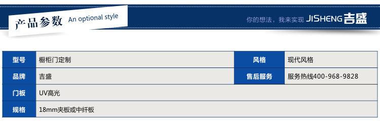 2016新款高光橱柜门板 现代时尚款式设计 吉盛厨柜定制厨房柜门示例图5