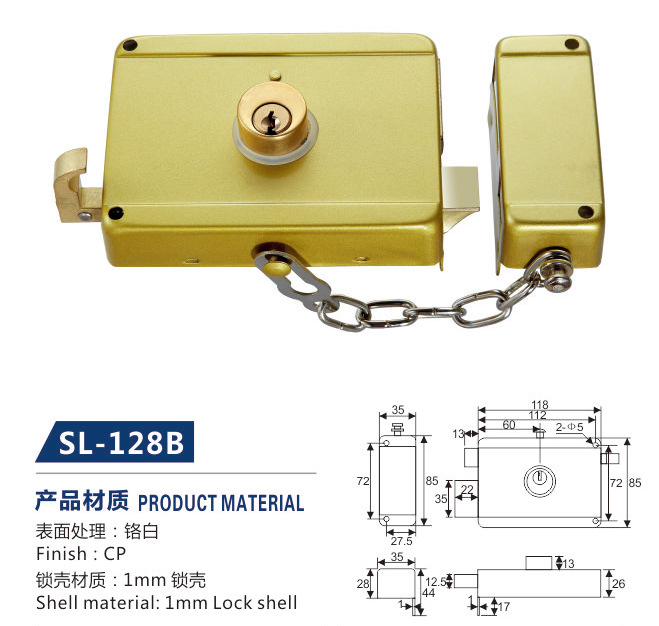 厂家直销 跨境南美 SL-128B 老式铁门锁 木门锁 不锈钢外装门锁示例图1