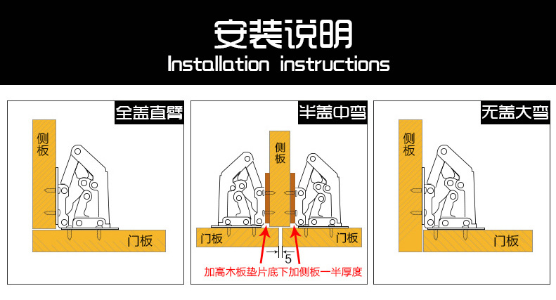 木司令  铰链  合页   明装免开孔平板弹子铰链   MBL-65示例图5