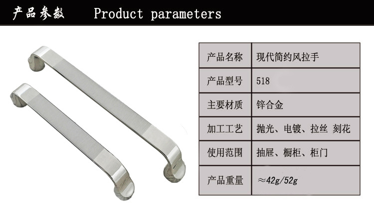 温州厂家直销现代简约拉丝锌合金拉手五金家具抽屉橱柜门把手双白示例图5