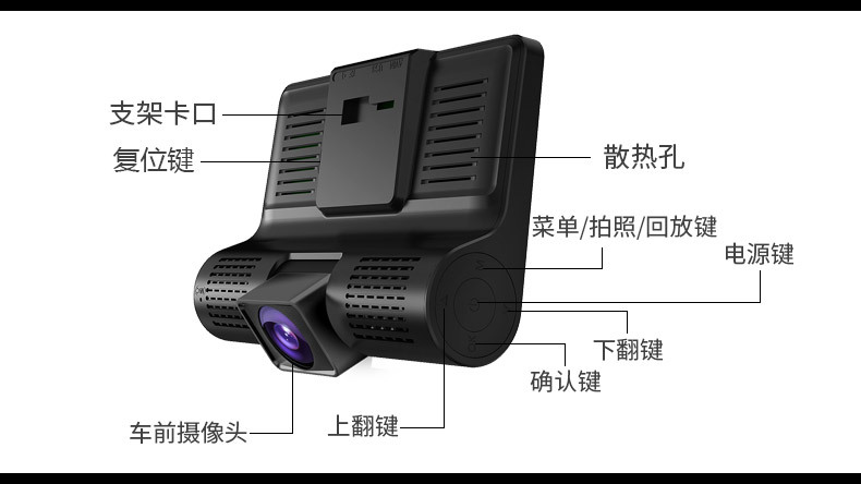 新款高清三镜头行车记录仪 三路录像倒车影像监控真 1080P记录仪示例图22