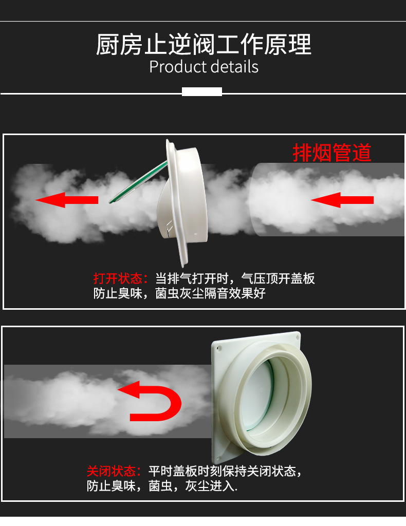 卫生间防味阀铁皮止回阀dn100mm卫生间止回阀烟道止逆阀示例图5