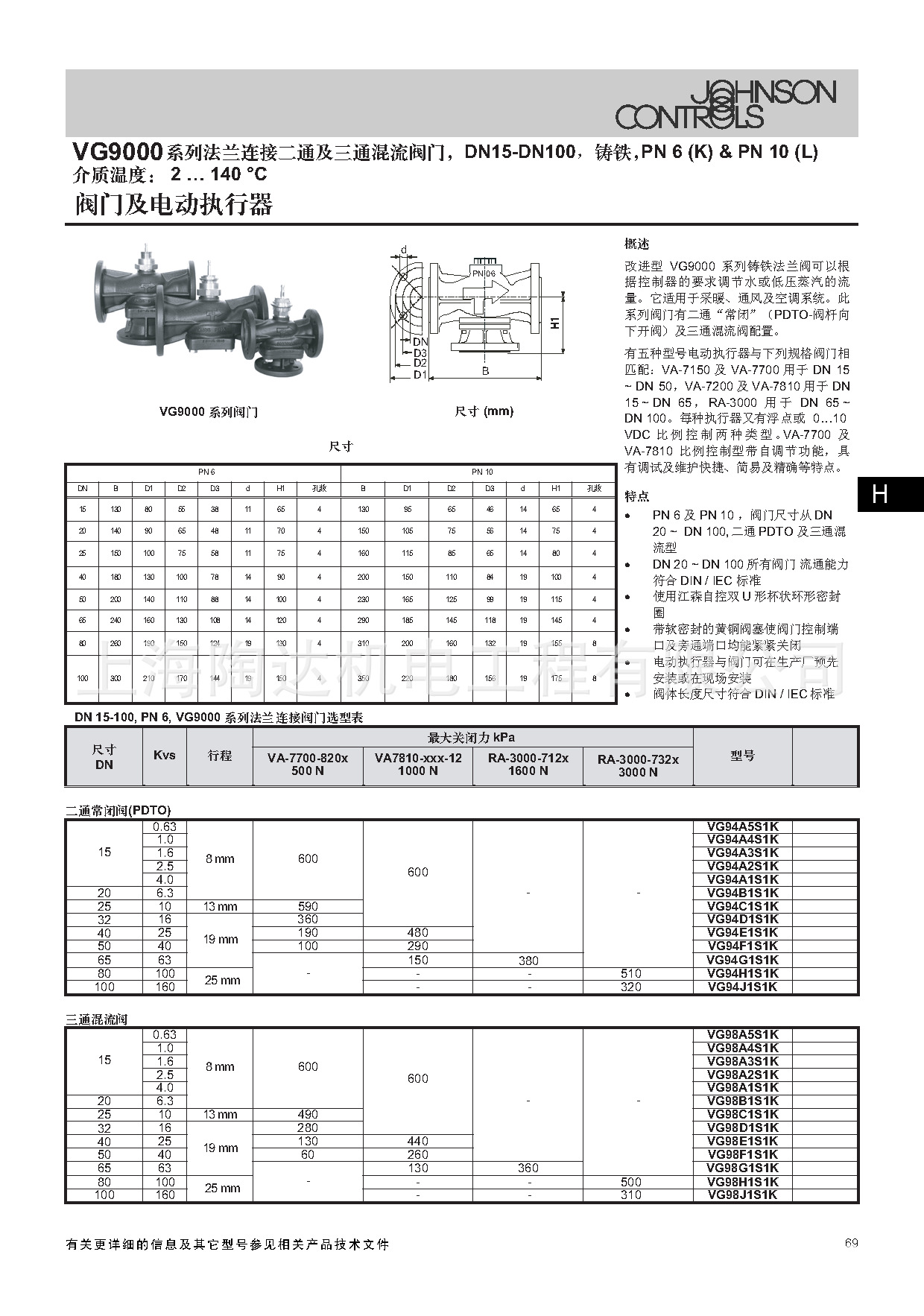 江森原装正品  江森电动调节阀VG94J1S1L  电动调节阀VG9000示例图2