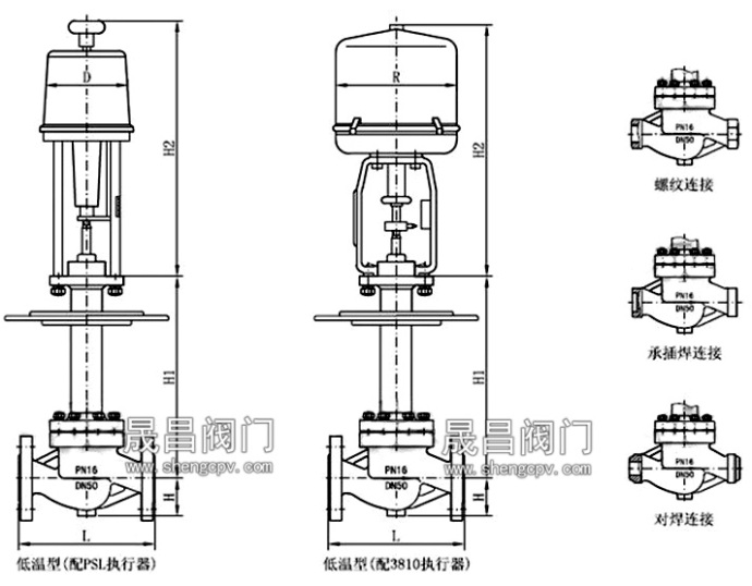 电动低温调节阀_尺寸图