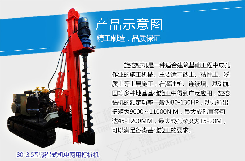 建筑桩孔打桩机 可打1.2米直径桩孔 360度旋挖钻机 厂家直销示例图2