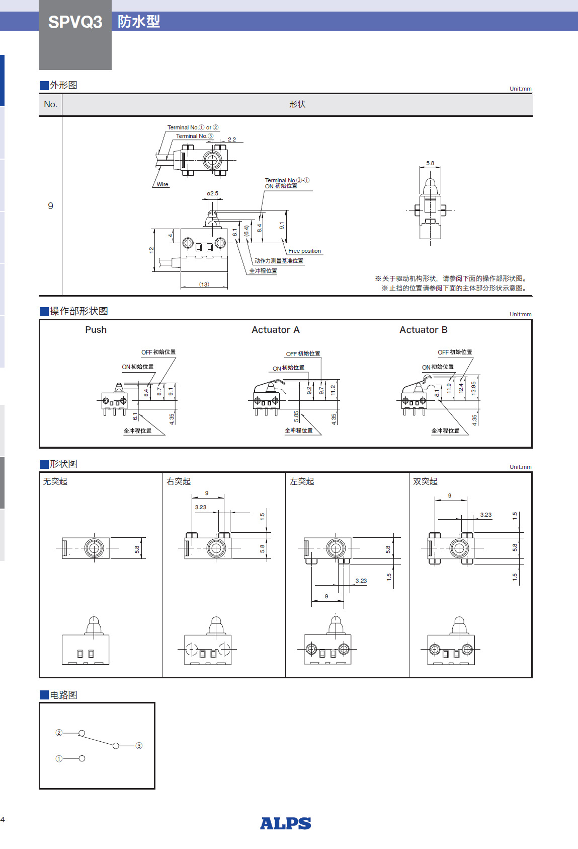 ALPS检测开关 SPVQ310800 带线防水型检测开关IP67 ALPS一级代理示例图5