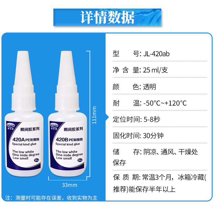 聚力JL-420PE快干胶 聚乙烯PE塑料专用强力瞬间胶 PE塑料快干胶水示例图20