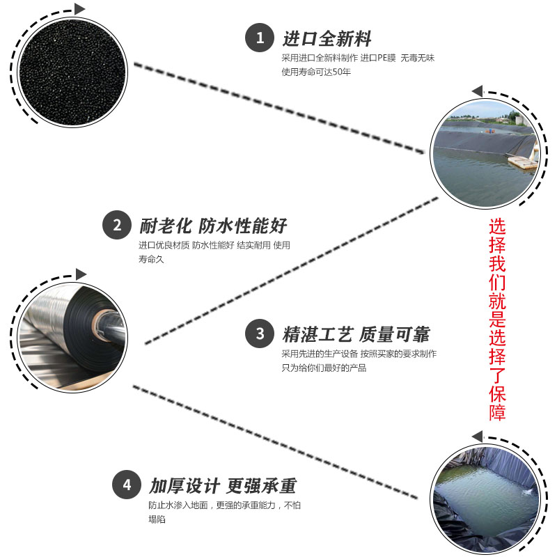 防渗膜养殖防渗膜专用膜黑色土工防渗膜50米长启轩厂家直销养殖防渗膜专用膜